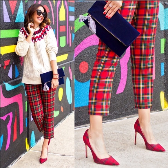 j crew red plaid pants